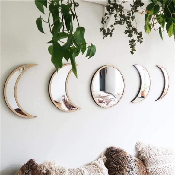 5 Pieces Scandinavian Natural Decor Acrylic Wall Decorative Mirror Interior Boho - Picture 1 of 6